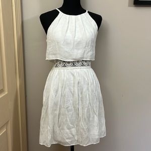 BCX Boho tiered linen-look crocheted midriff white mini, sz 3